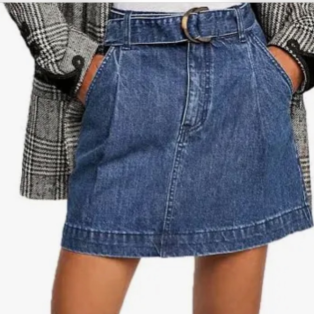 Free People Jade Indigo Belted Mini Skirt Sz 28 NWT ❤️💕❤️